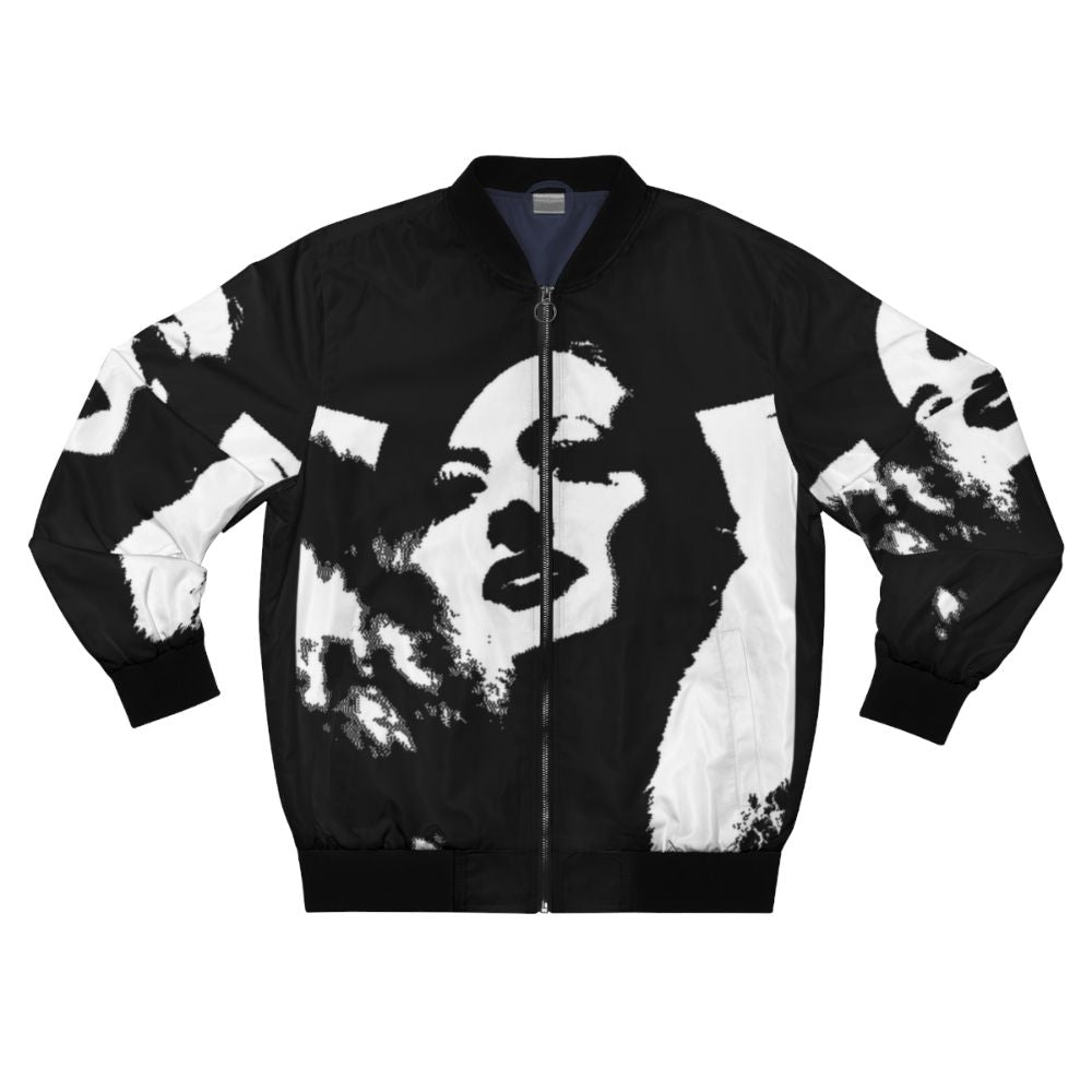 Vintage bomber jacket inspired by the classic 1930s film Letty Lynton, featuring Joan Crawford in a dark background design