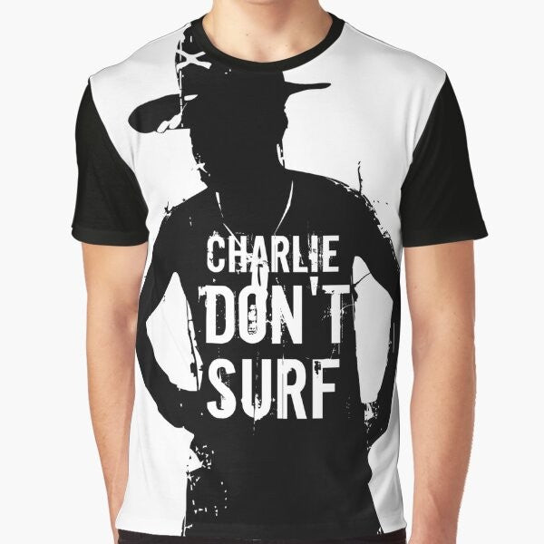 "Charlie Don't Surf" Apocalypse Now Redux graphic t-shirt featuring the iconic quote from the classic war movie