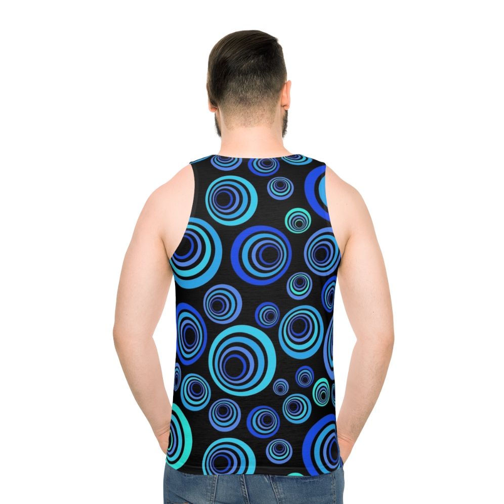 Retro blue unisex tank top with pop art pattern design - men back