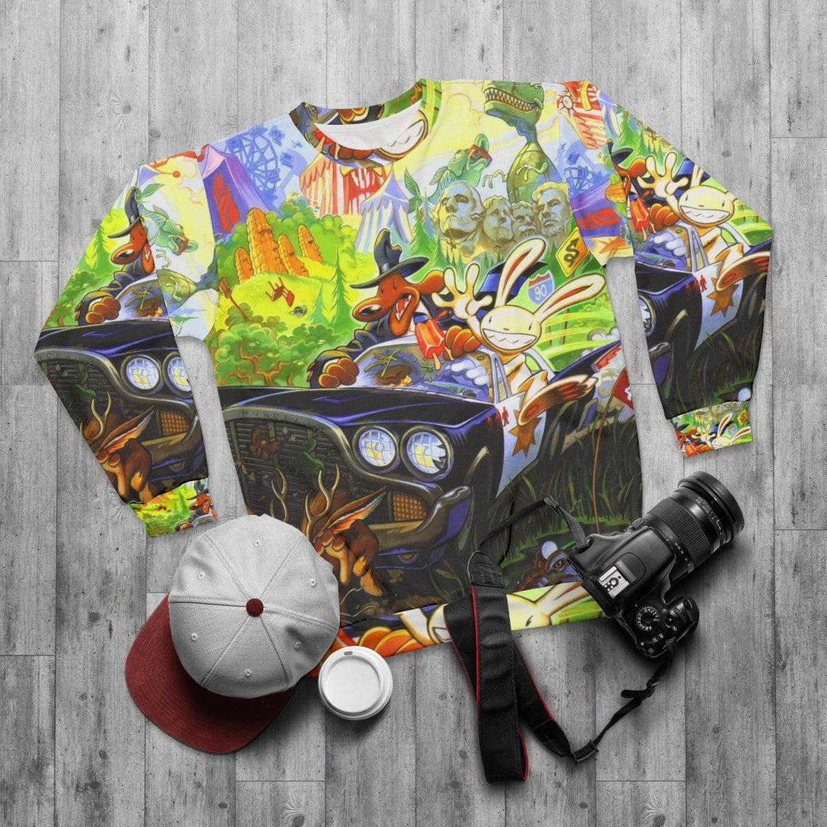 Sam Max Retro Gaming Pixel Art Sweatshirt - flat lay