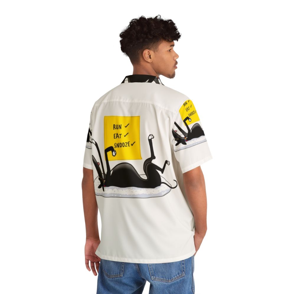 Snoozin' 39 Hawaiian Shirt with Greyhound Dog Cartoon Design - People Back