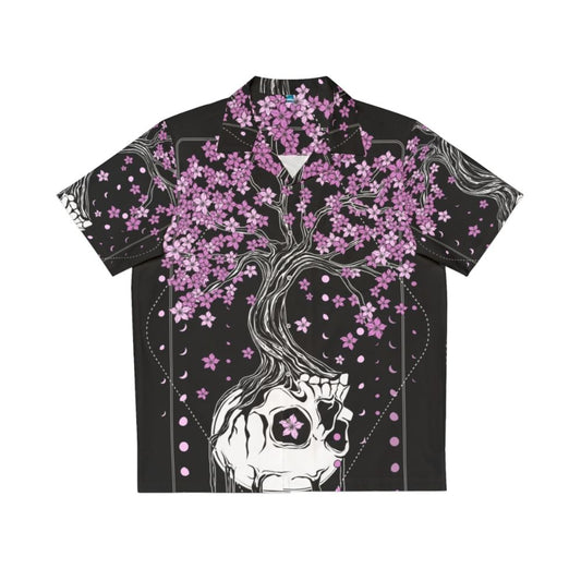 Afterlife Hawaiian Shirt featuring a skull and floral dark art print