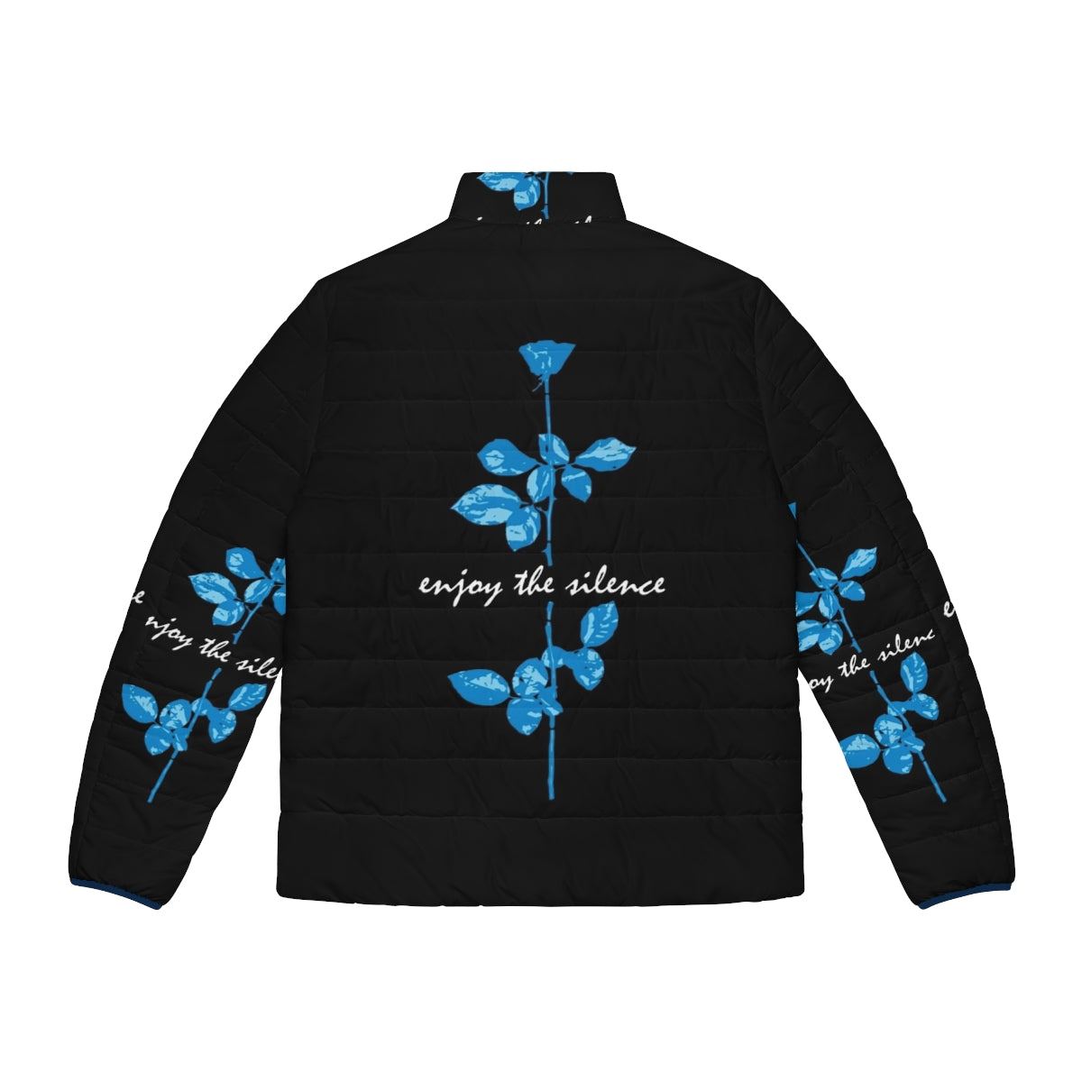 Blue puffer jacket with "Enjoy the Silence" Depeche Mode inspired design - Back