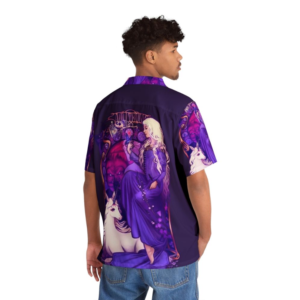 A vibrant Hawaiian shirt featuring the iconic imagery of the Last Unicorn - People Back