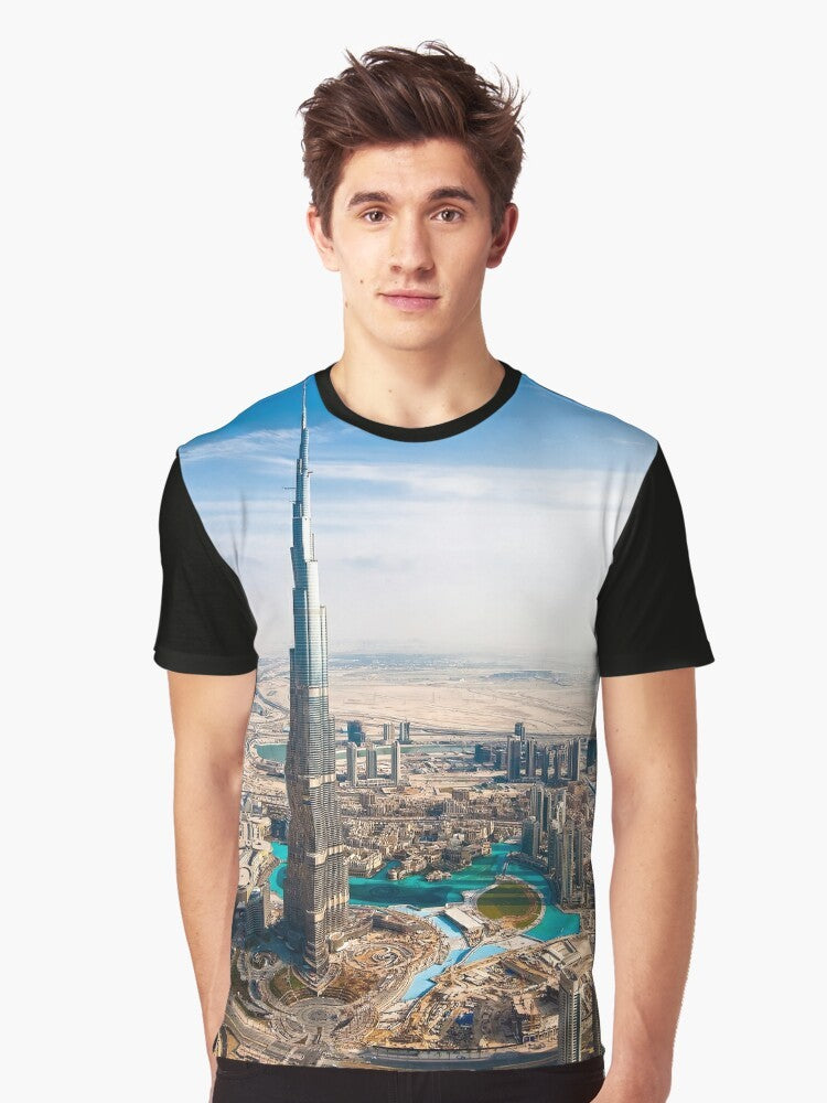 Dubai Skyline Graphic T-Shirt with Burj Khalifa - Men