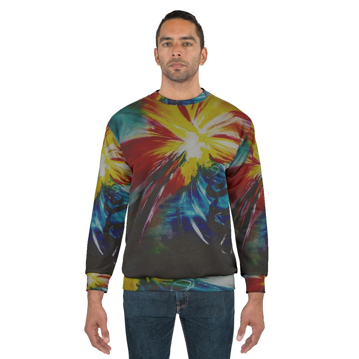 Bipolar Sweatshirt with Abstract Artistic Design Depicting Emotional Extremes - men