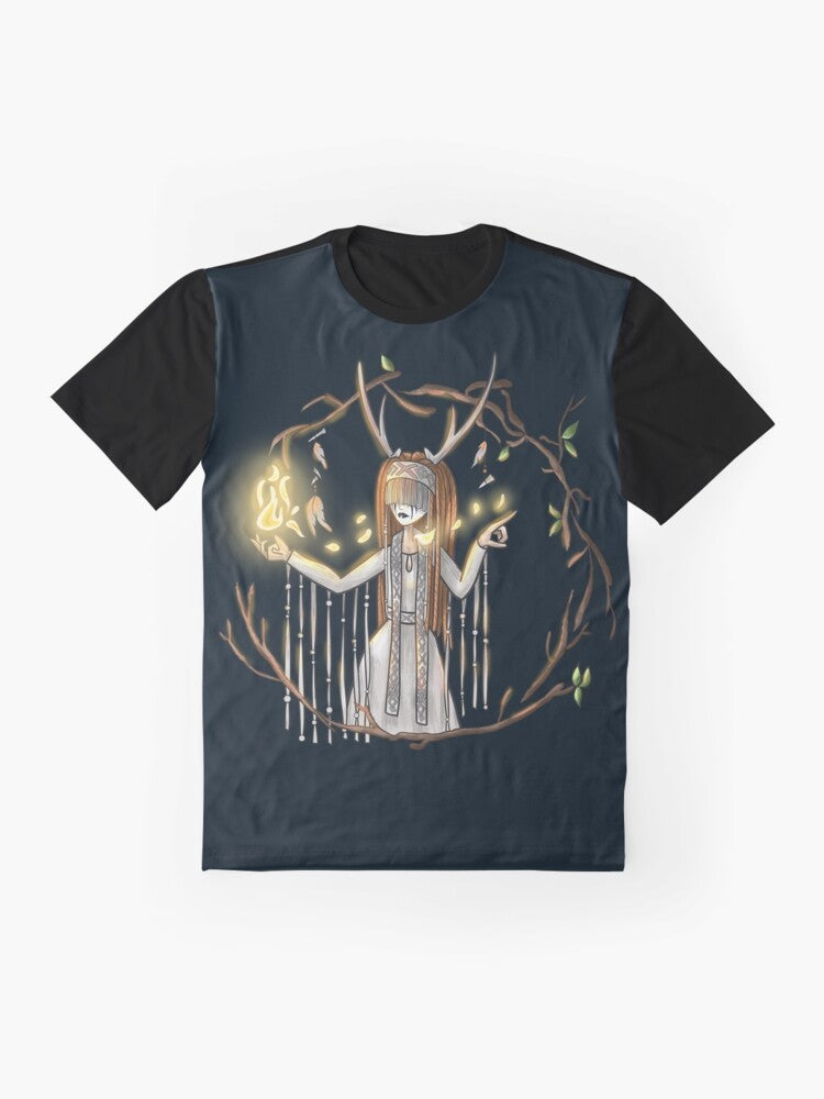 Heilung music-inspired graphic t-shirt with viking, celtic, and fantasy elements - Flat lay