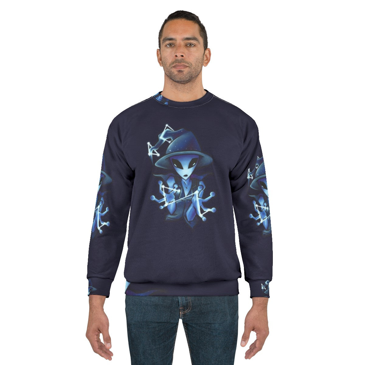 Galaxy Witch Alien Sweatshirt with Cosmic Celestial Design - men