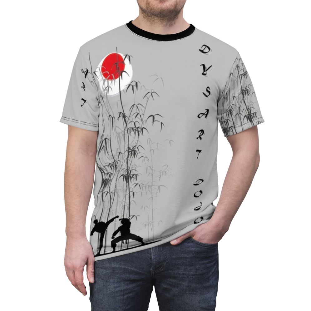 Dysart Dojo inspired martial arts t-shirt with an all-over print (AOP) design - men front