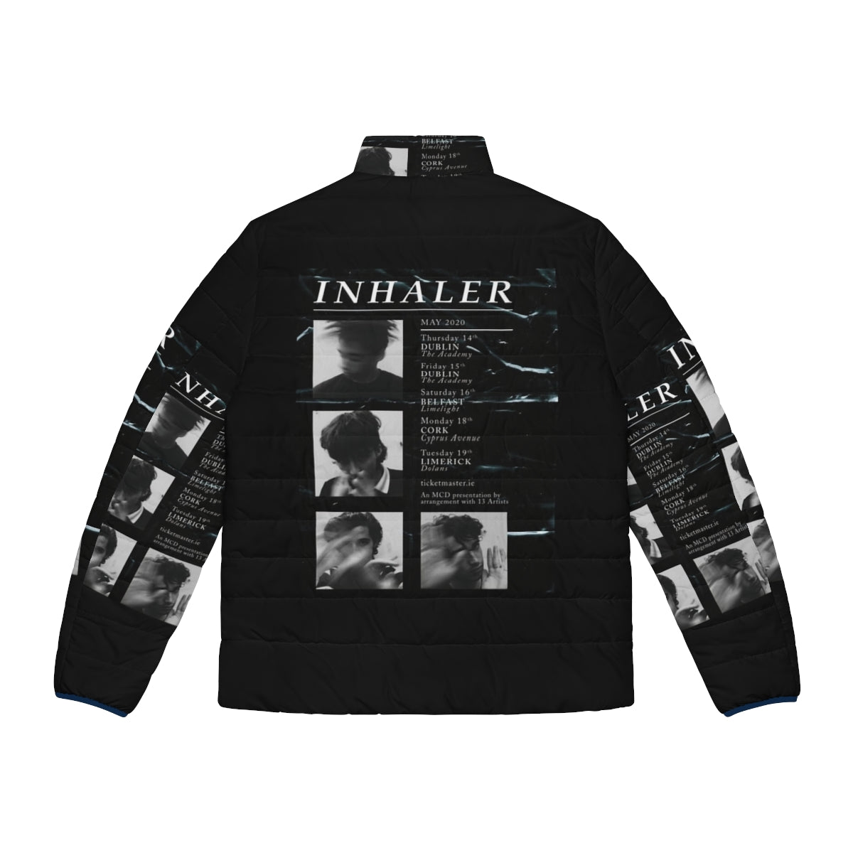 Inhaler band members wearing puffer jackets on stage - Back