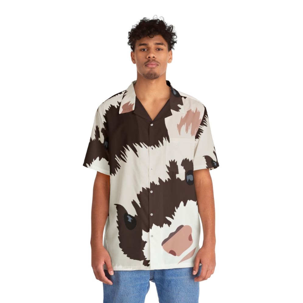 Ferret Head Hawaiian Shirt with Tropical Pattern - People Front