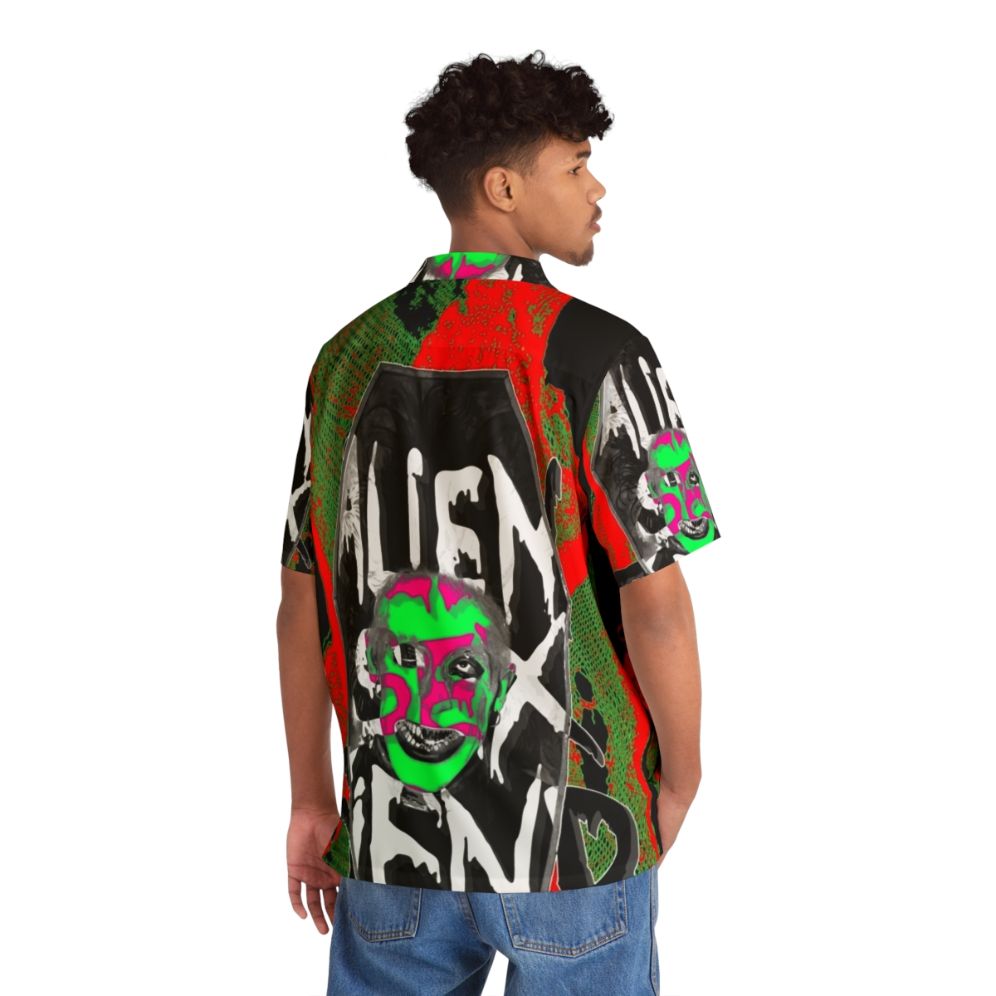 Alien Sex Fiend Hawaiian Shirt with Gothic and Alternative Design - Flat lay