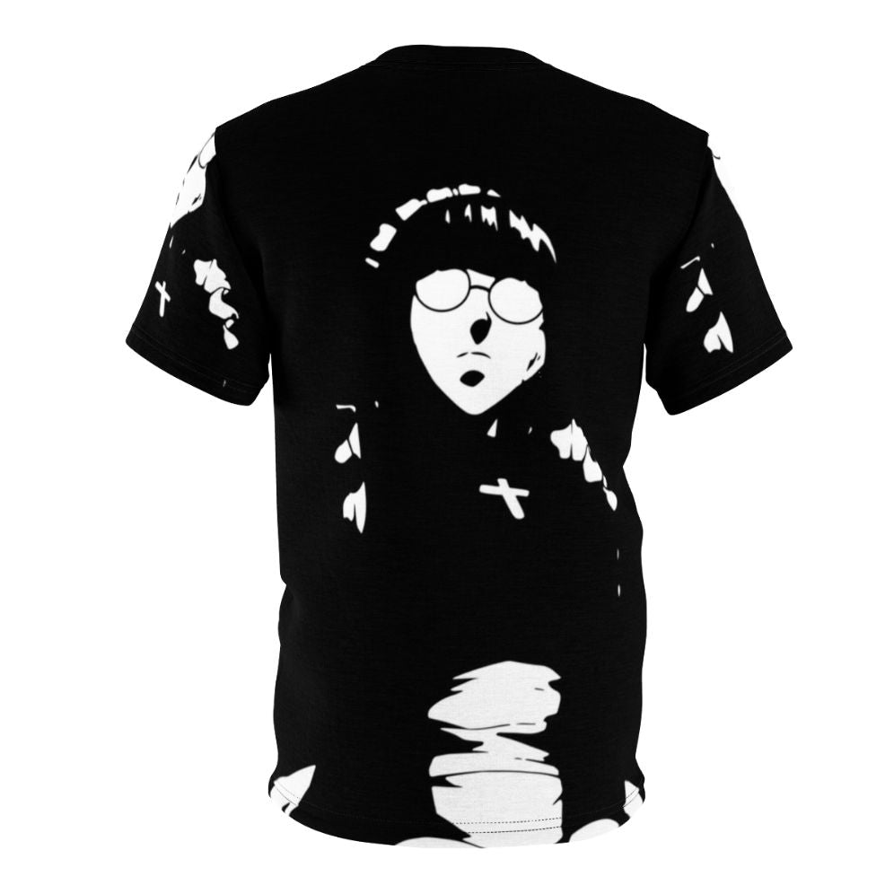 A black and white minimalist t-shirt design featuring Roberta from the anime/manga series Black Lagoon. - Back