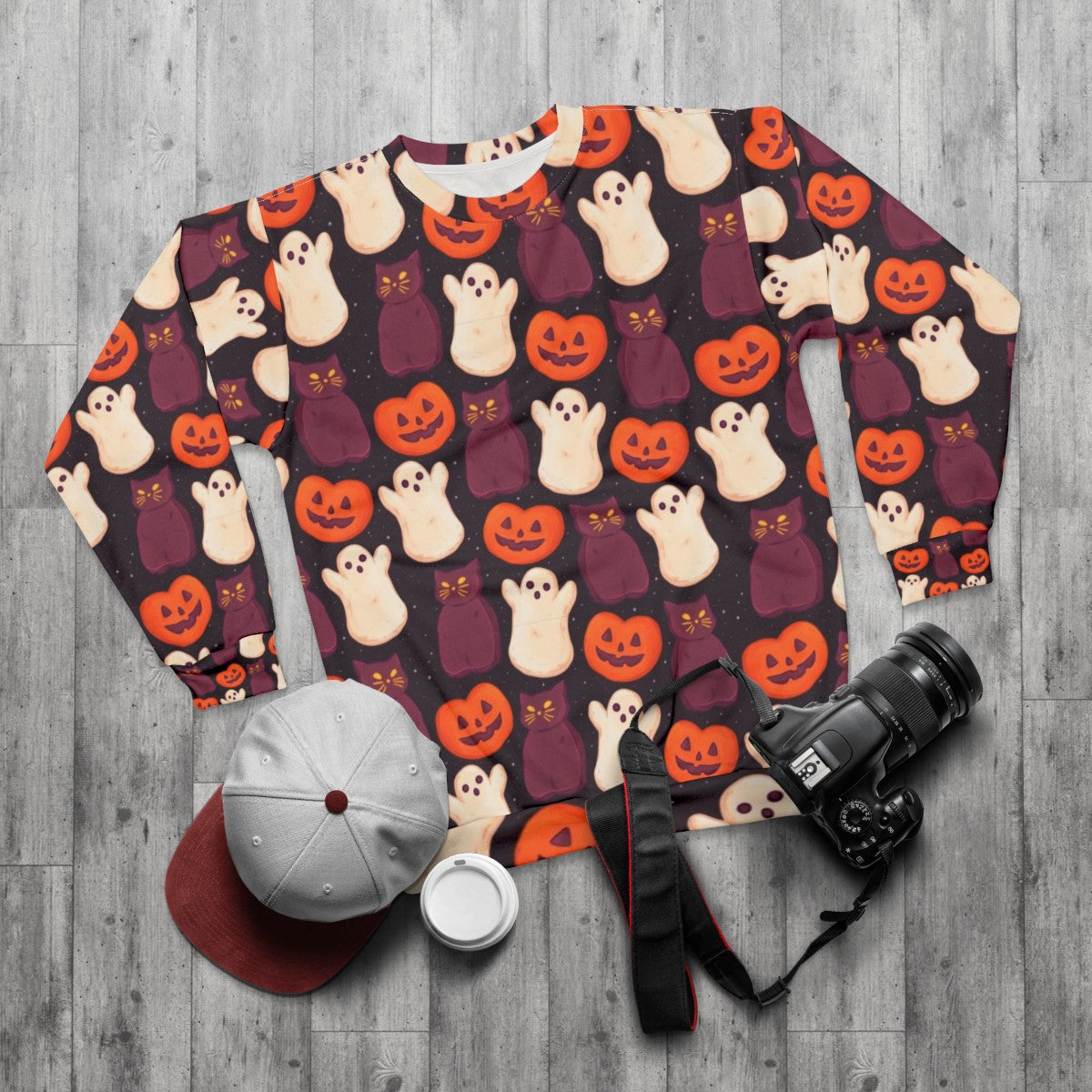 Spooky cute Halloween marshmallow sweatshirt - flat lay