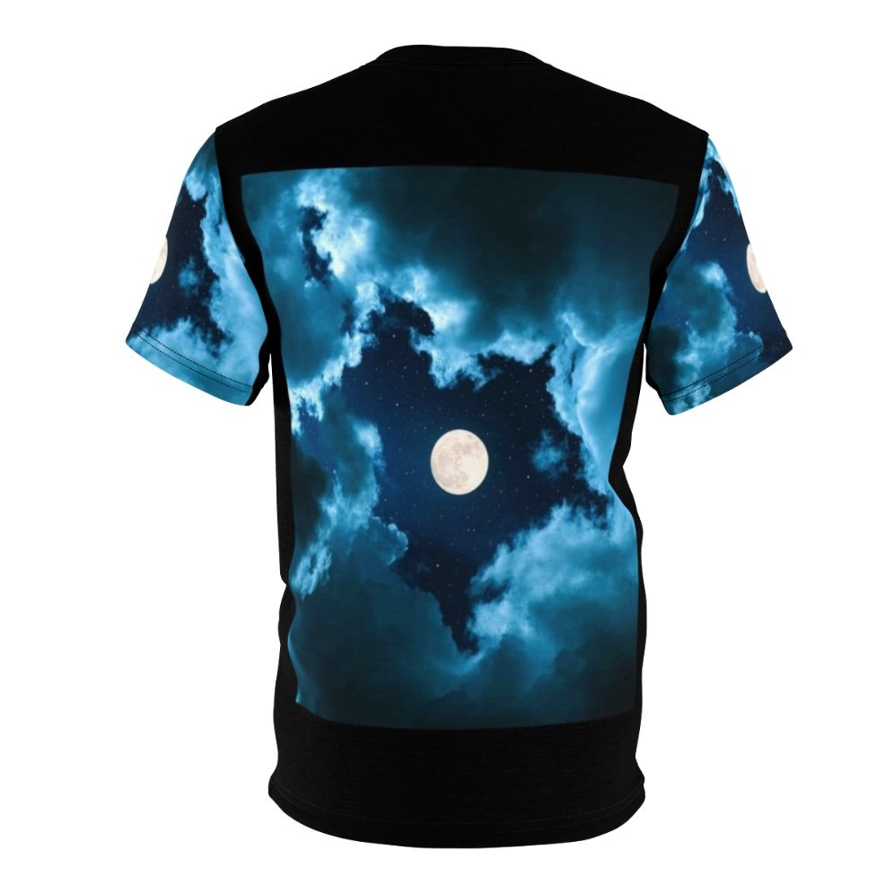 Moonshine-inspired cosmic t-shirt with galaxy, stars, and celestial elements - Back