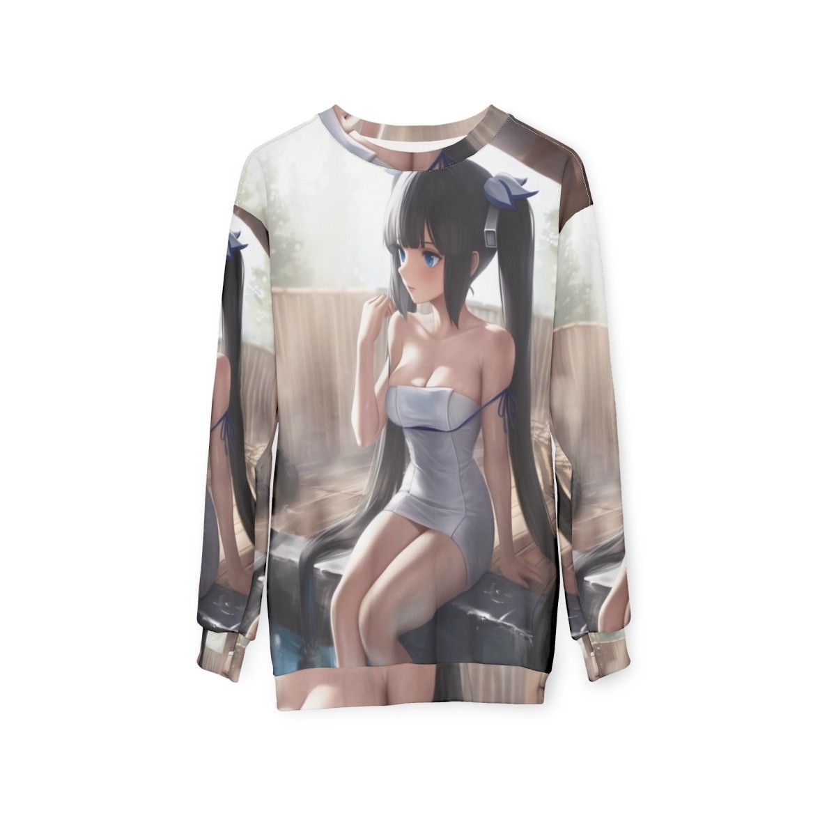 Hestia anime goddess hot spring inspired sweatshirt - hanging