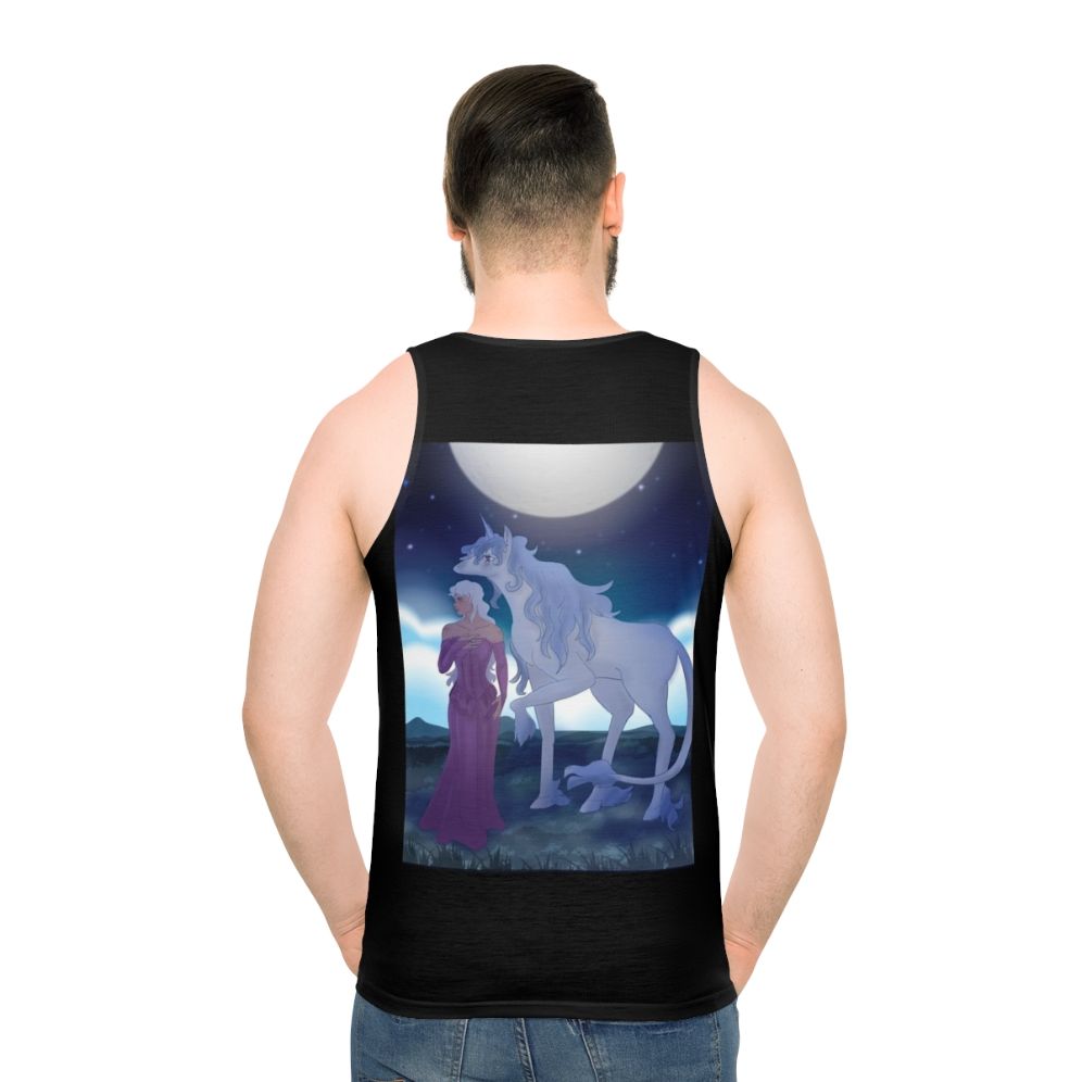 The Last Unicorn unisex tank top with original fantasy unicorn artwork - men back