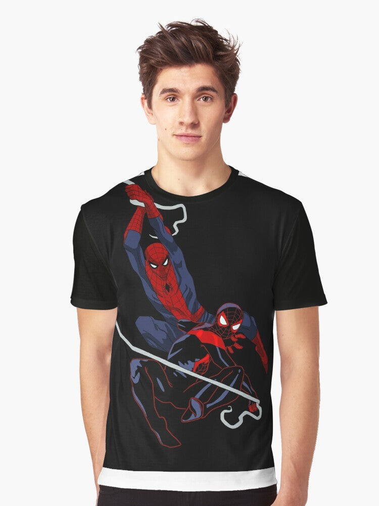 Spider-Man: Into the Spider-Verse inspired graphic t-shirt featuring Peter Parker and Miles Morales - Men