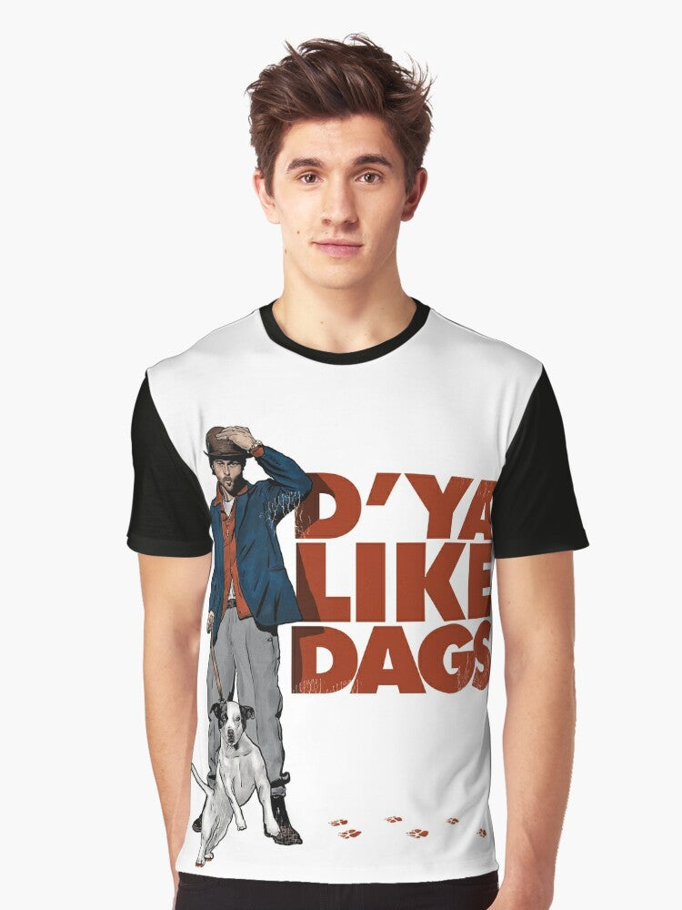 "D'Ya Like Dags?" Graphic T-Shirt featuring a design inspired by the Guy Ritchie movie "Snatch" with Brad Pitt. - Men