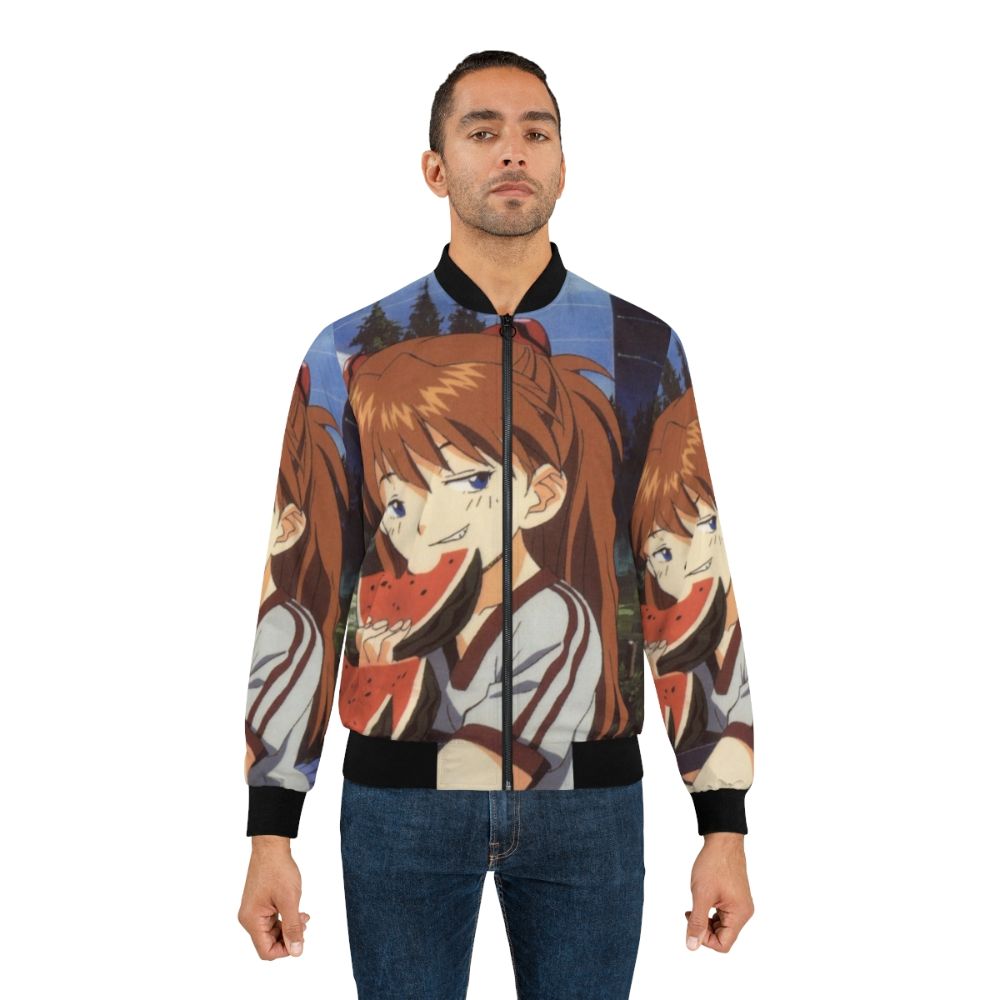 Asuka Langley Soryu wearing a smug bomber jacket, inspired by the anime Evangelion - Lifestyle