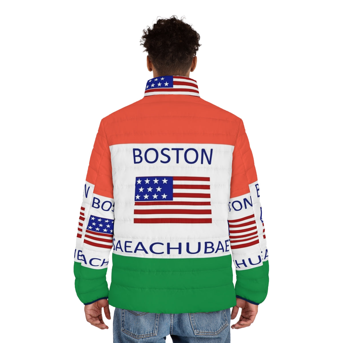 Boston Massachusetts meme puffer jacket - men back