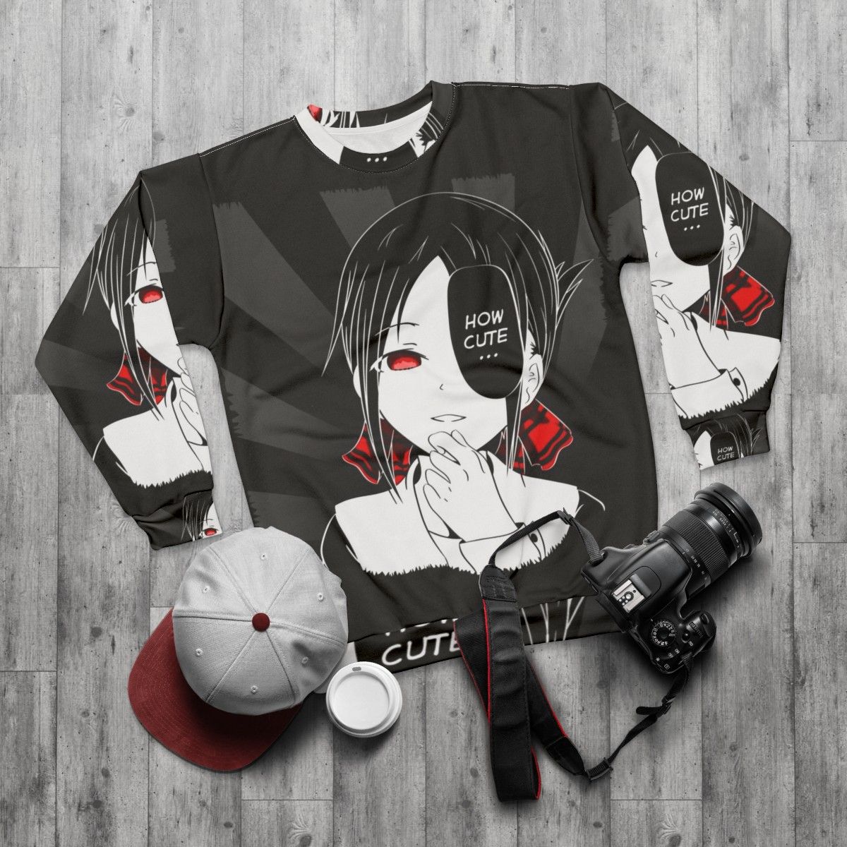 Kawaii "How Cute" Sweatshirt from Kaguya-sama: Love is War anime - flat lay