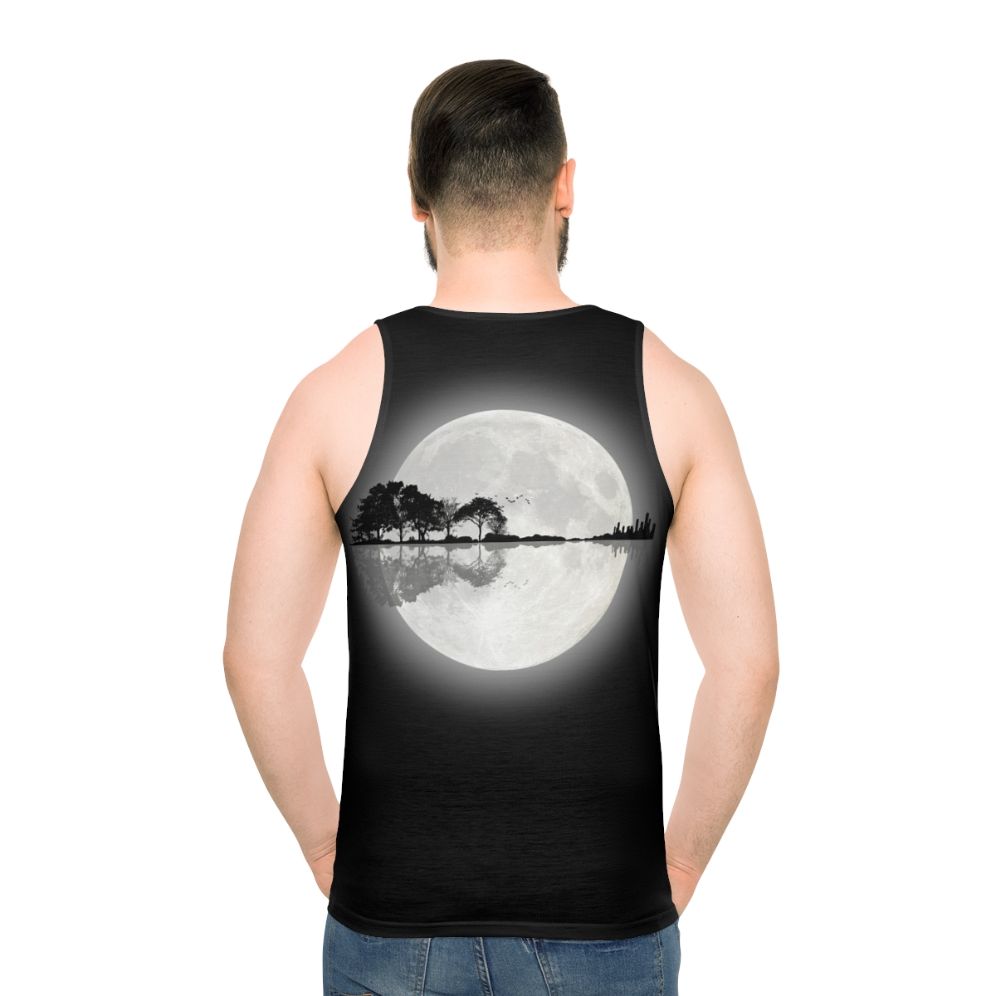 Unisex tank top with a nature-inspired guitar silhouette design - men back