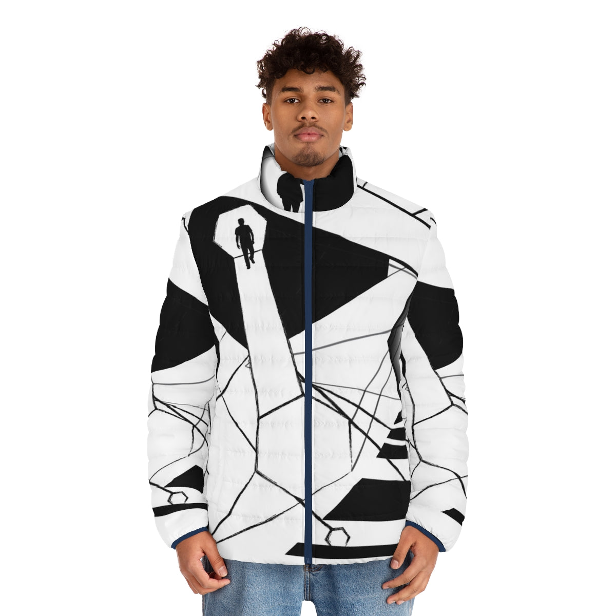 Universus Cosmic Puffer Jacket with mysterious outer space design - men front