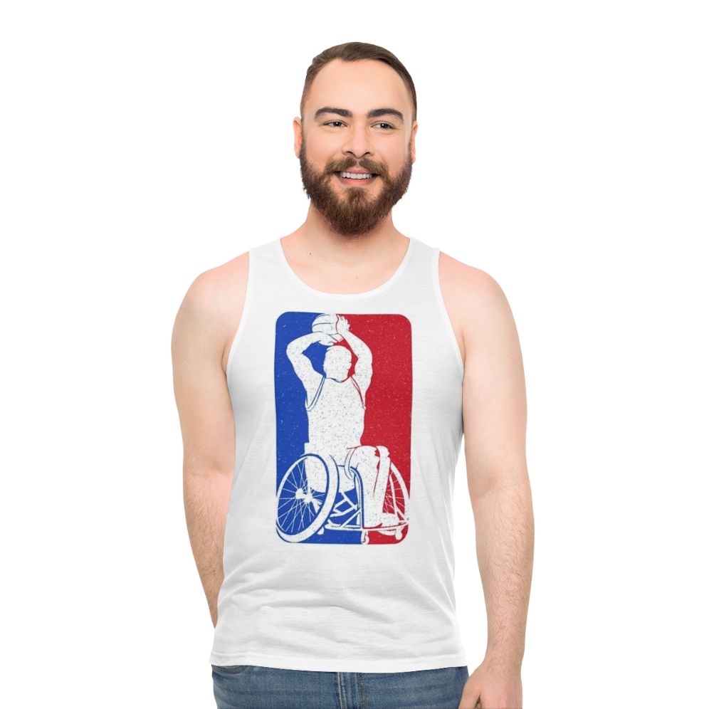 Wheelchair basketball player wearing a unisex sports tank top - men