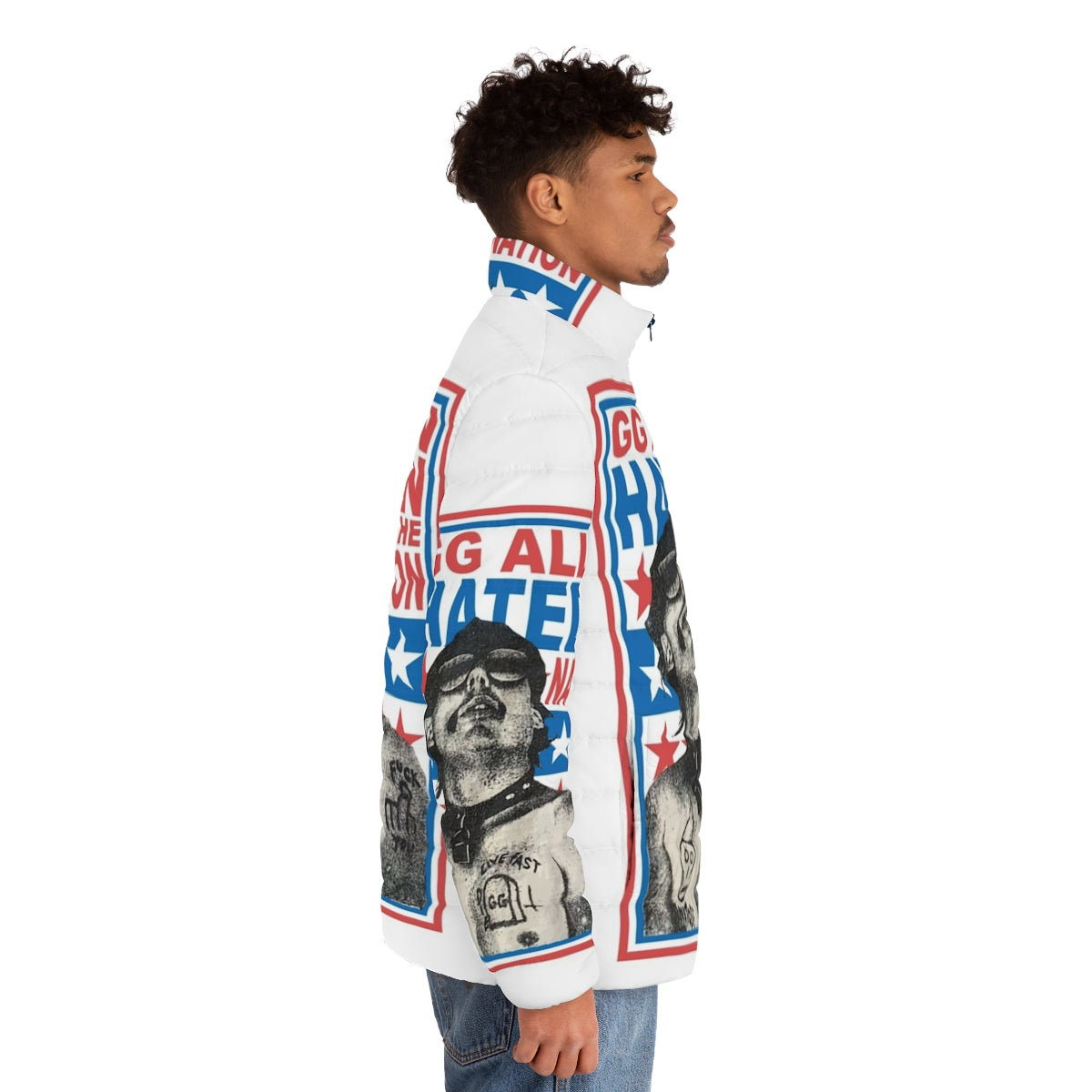 Gg Allin Hated In The Nation Punk Rock Puffer Jacket with American Flag Design - men side right