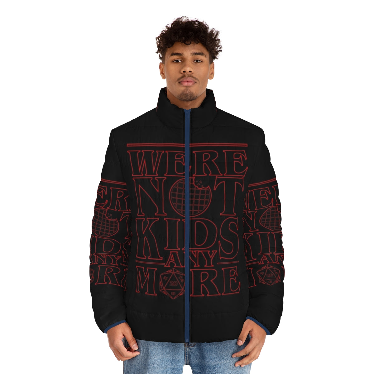 Stranger Things 3 'We're Not Kids Anymore' Puffer Jacket - Retro 80s Style Netflix Merchandise - men front