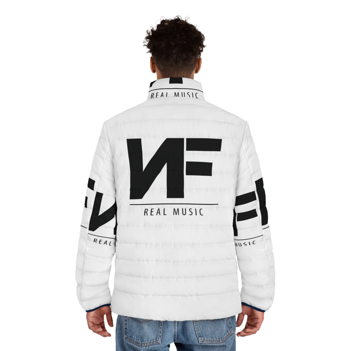 NF Real Music Puffer Jacket 2 with Christian Rapper NF Logo - men back