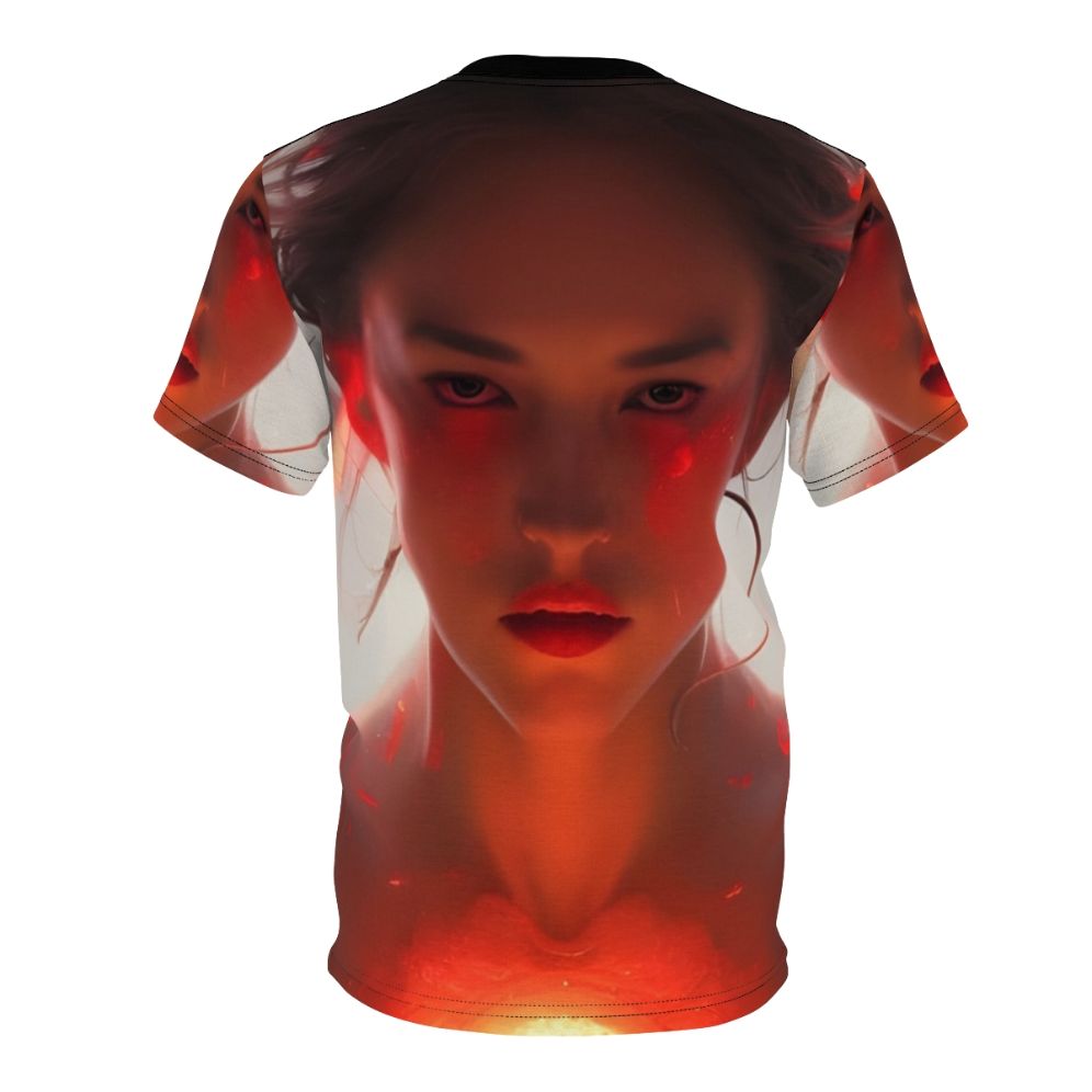 An all-over print t-shirt featuring the Greek goddess Bia, the goddess of force and energy. - Back