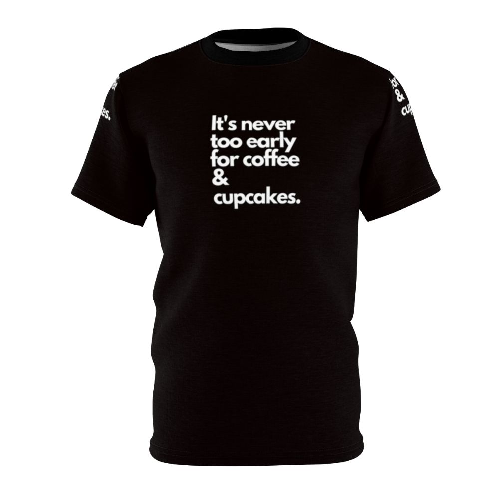 AOP T-shirt featuring a design for coffee and cupcake lovers