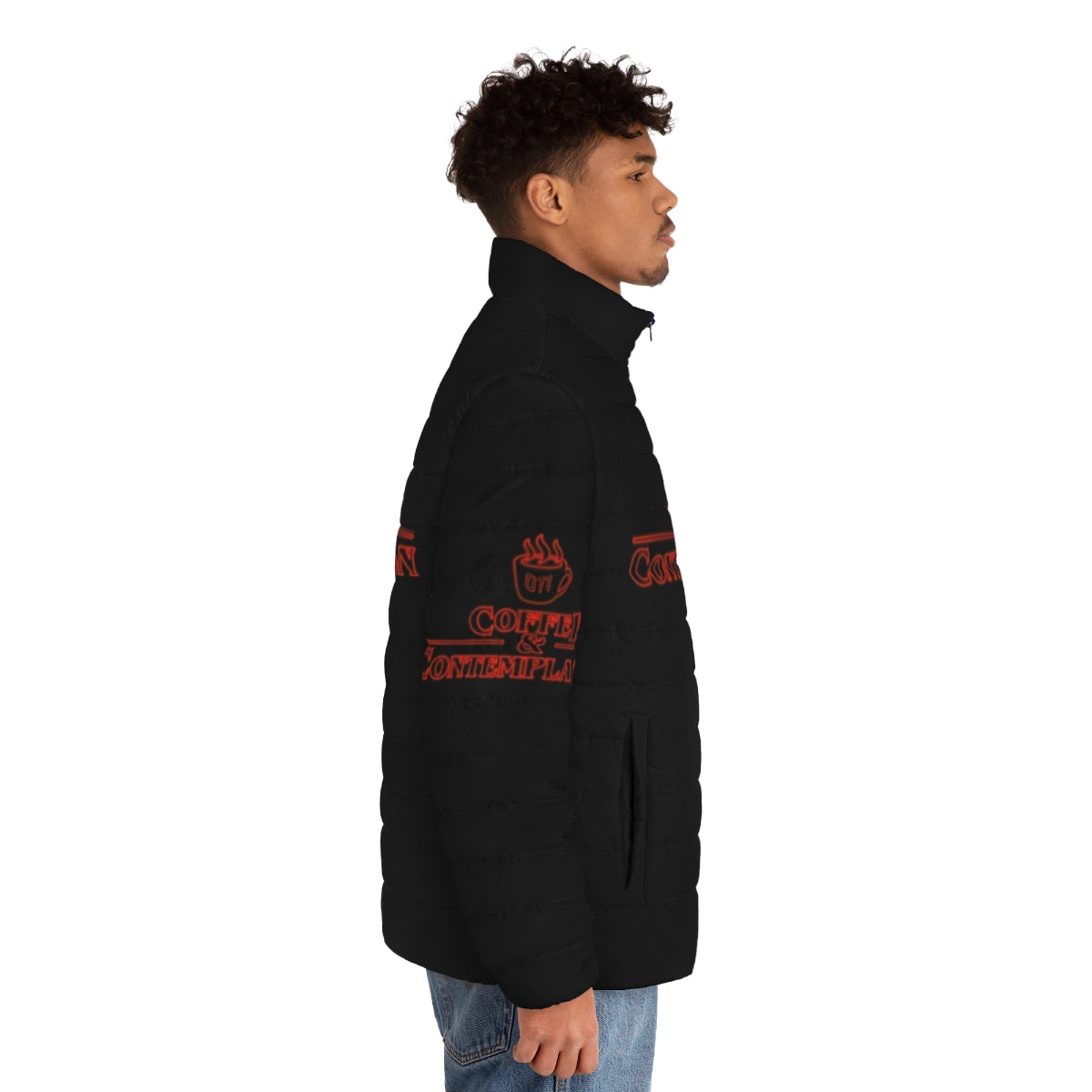 Stranger Things Coffee and Contemplation Puffer Jacket featuring Hopper - men side right