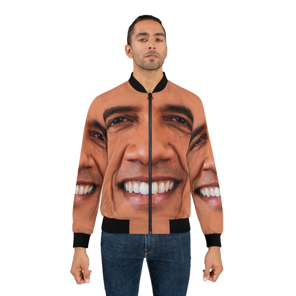 Obama-inspired bomber jacket with American flag and political graphics - Lifestyle