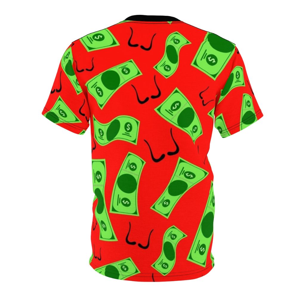 Money Heist inspired graphic t-shirt with pattern of Dali-style dollar signs - Back