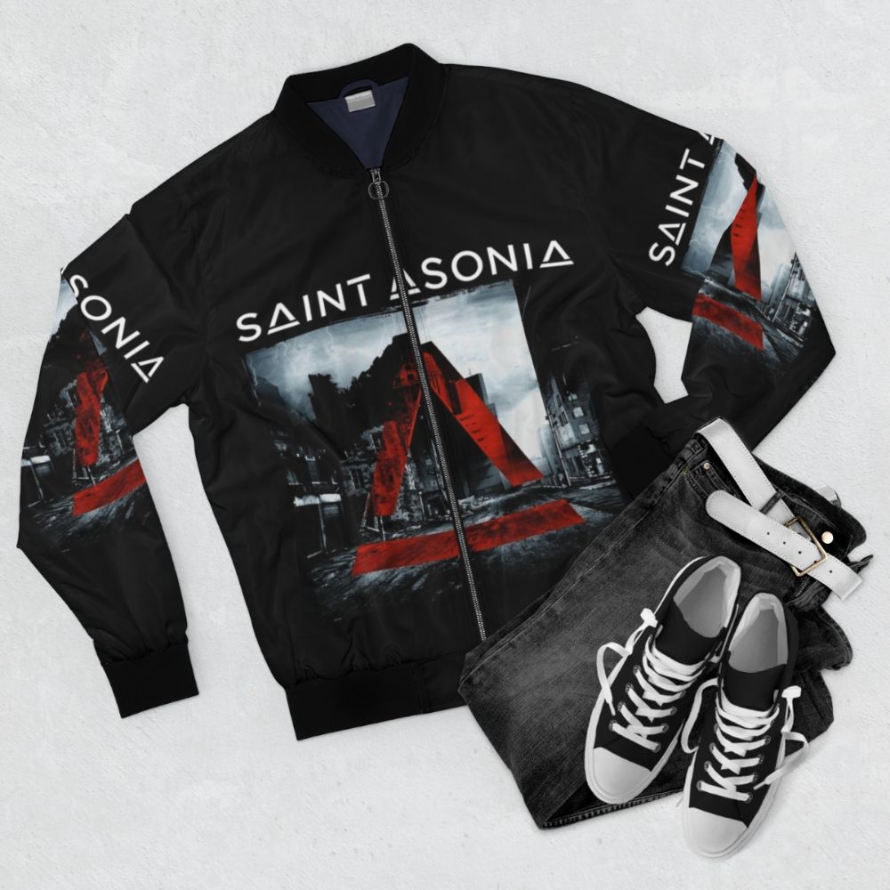 Saint Asonia Bomber Jacket - Alternative Rock Band Merchandise - Flat lay