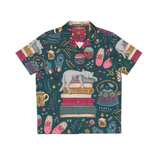 Cozy cat print hawaiian shirt