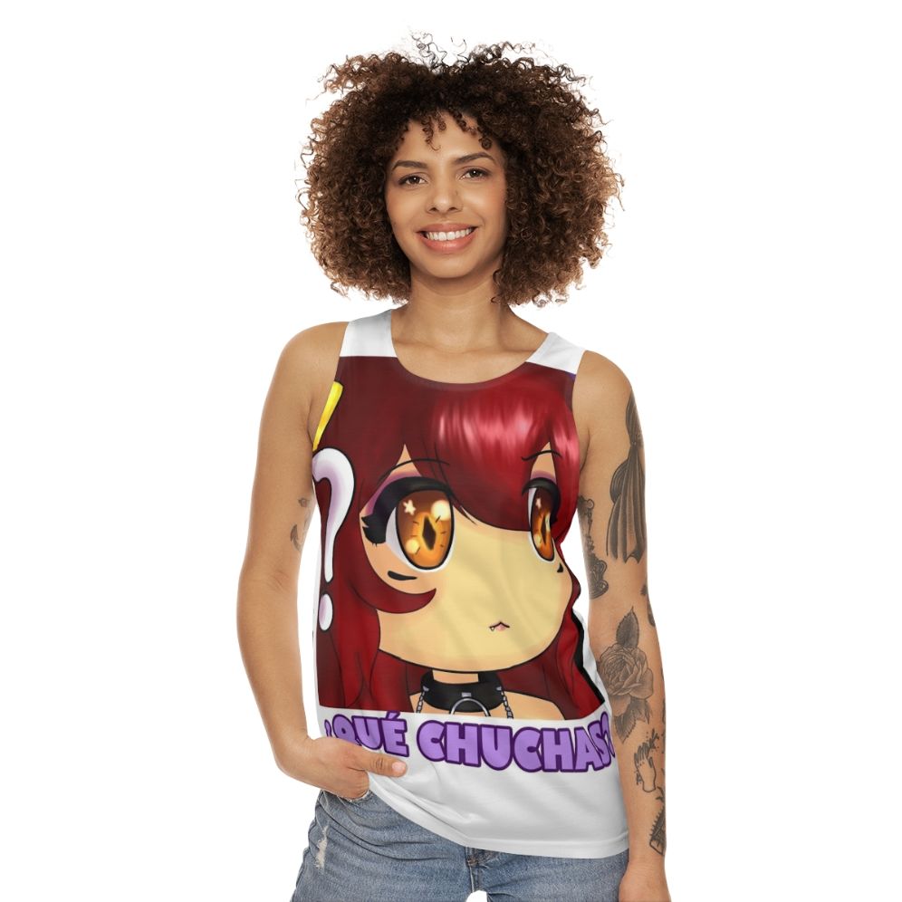 Cute anime girl wearing "What The Hell" unisex tank top - women