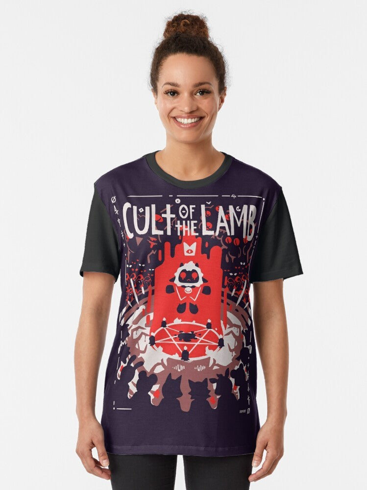 Cult of the Lamb graphic t-shirt featuring a stylized sheep design - Women