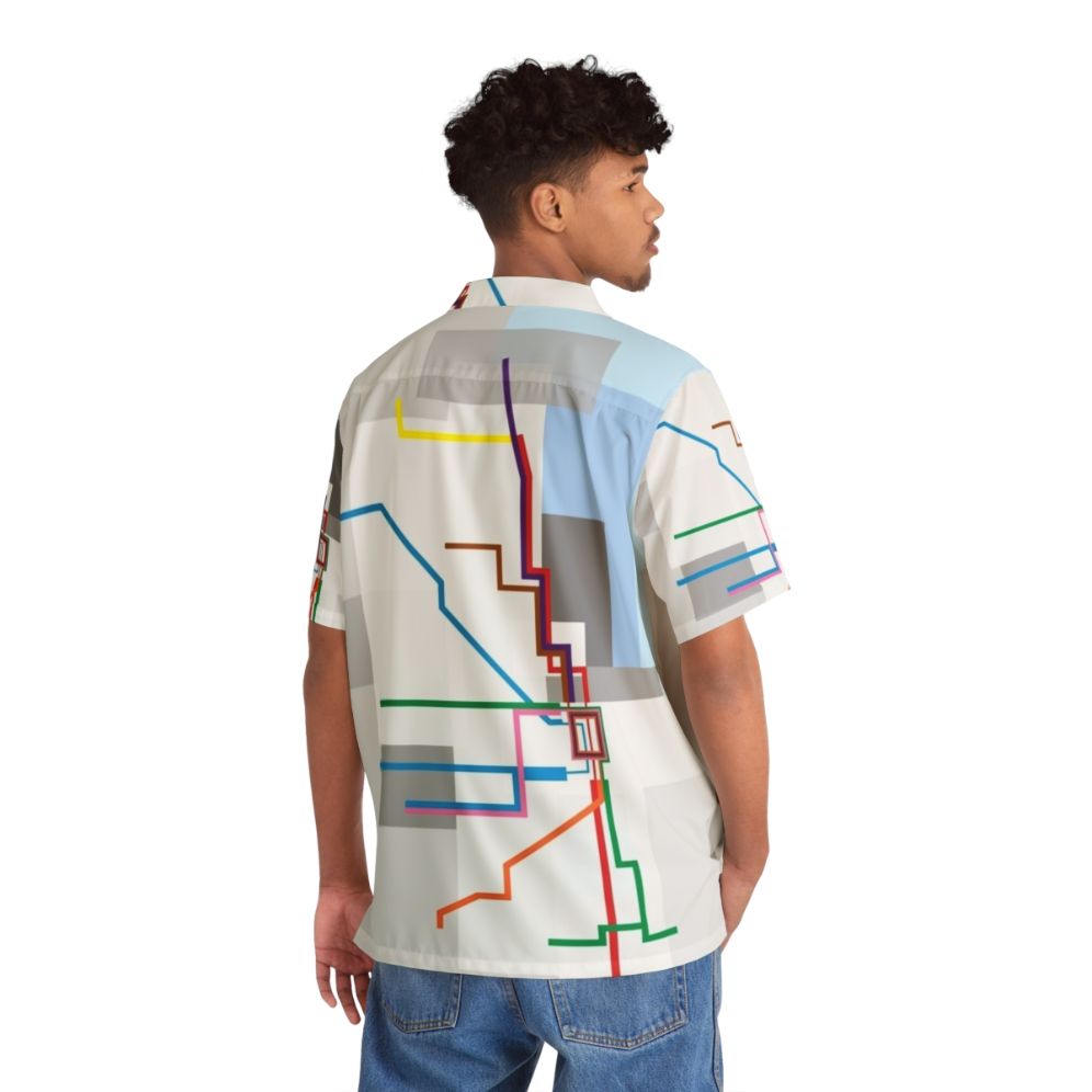 Chicago Transit Map Lake Hawaiian Shirt with City Skyline - People Back