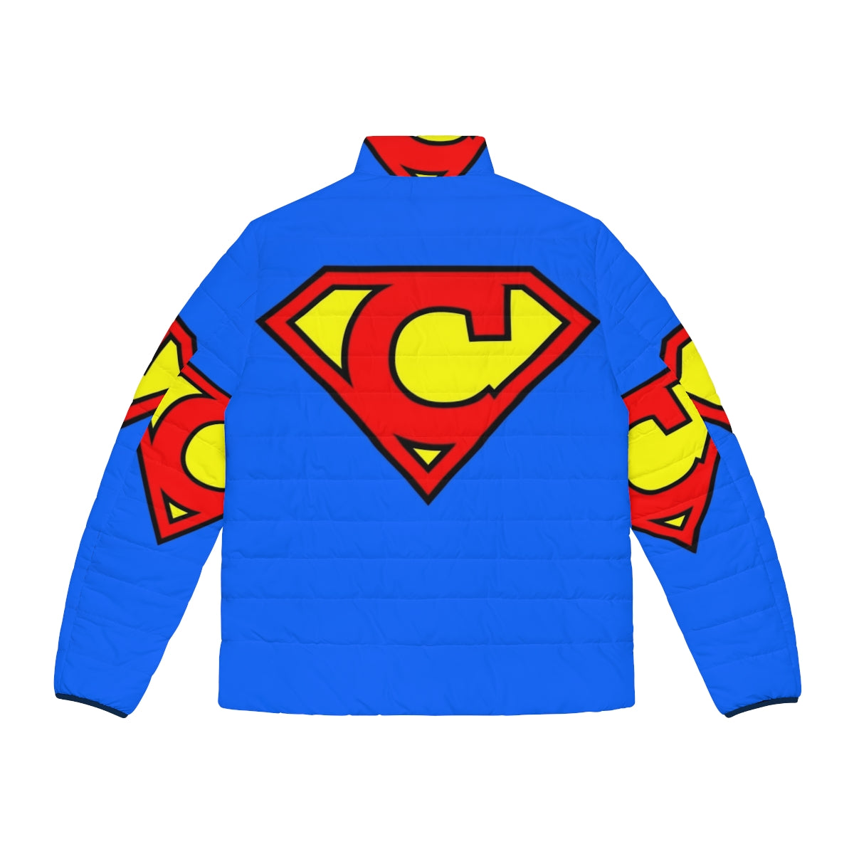 Letter C Super Letter Puffer Jacket with Superhero Design - Back