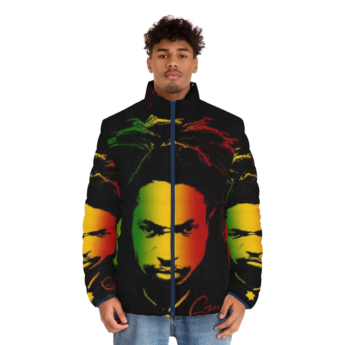 Garnett Silk Rasta Puffer Jacket - Reggae-inspired fashion celebrating diversity and Jamaican heritage - men front