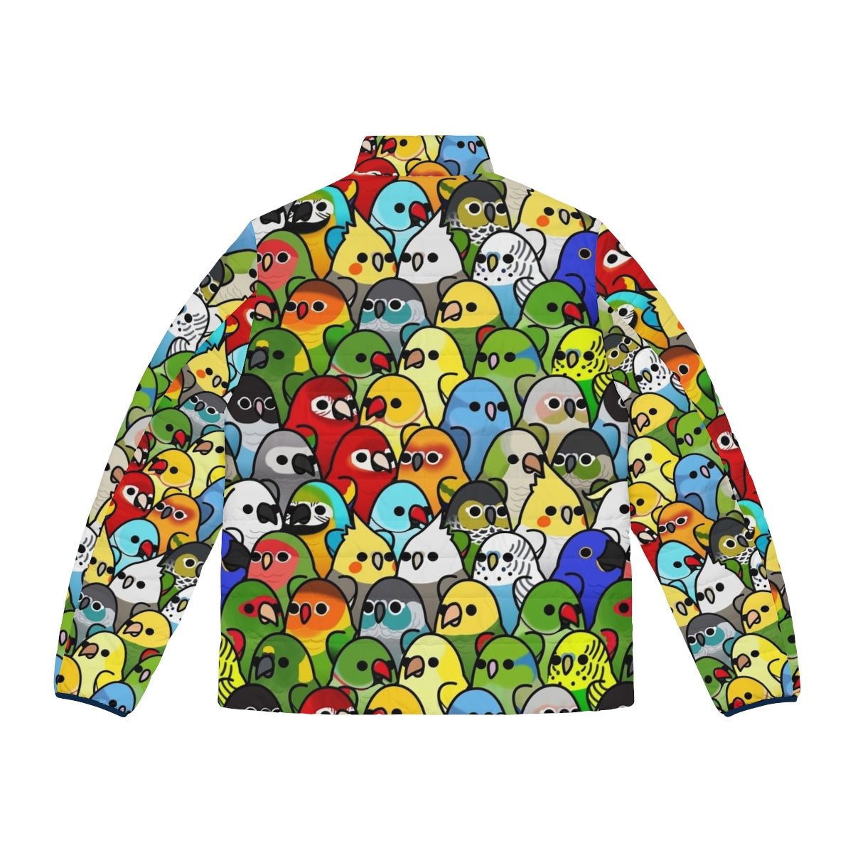 Too Many Birds Bird Squad Classic Puffer Jacket with a variety of colorful birds - Back