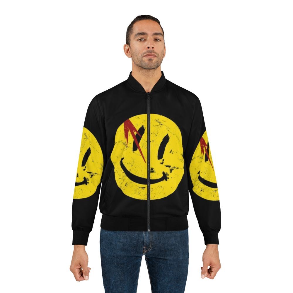 Vintage Watchmen Symbol Bomber Jacket featuring the iconic Watchmen character designs - Lifestyle