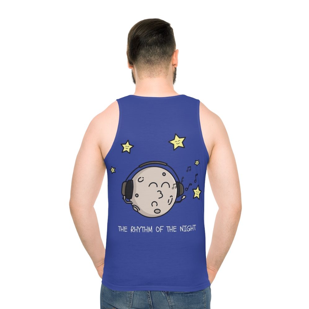 Unisex tank top with night sky and rhythmic beats design - men back