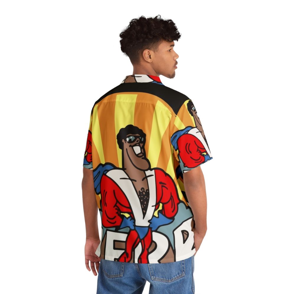 Super Verb Hawaiian Shirt featuring cartoon characters and superheroes - People Back