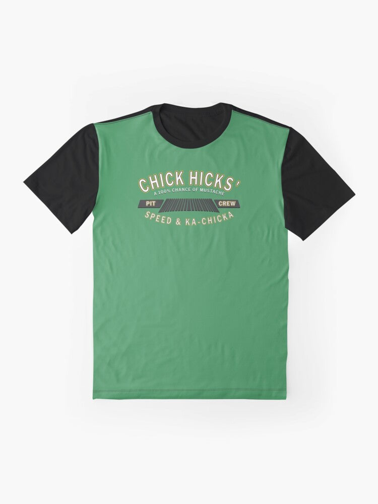 Chick Hicks graphic t-shirt with funny movie character - Flat lay