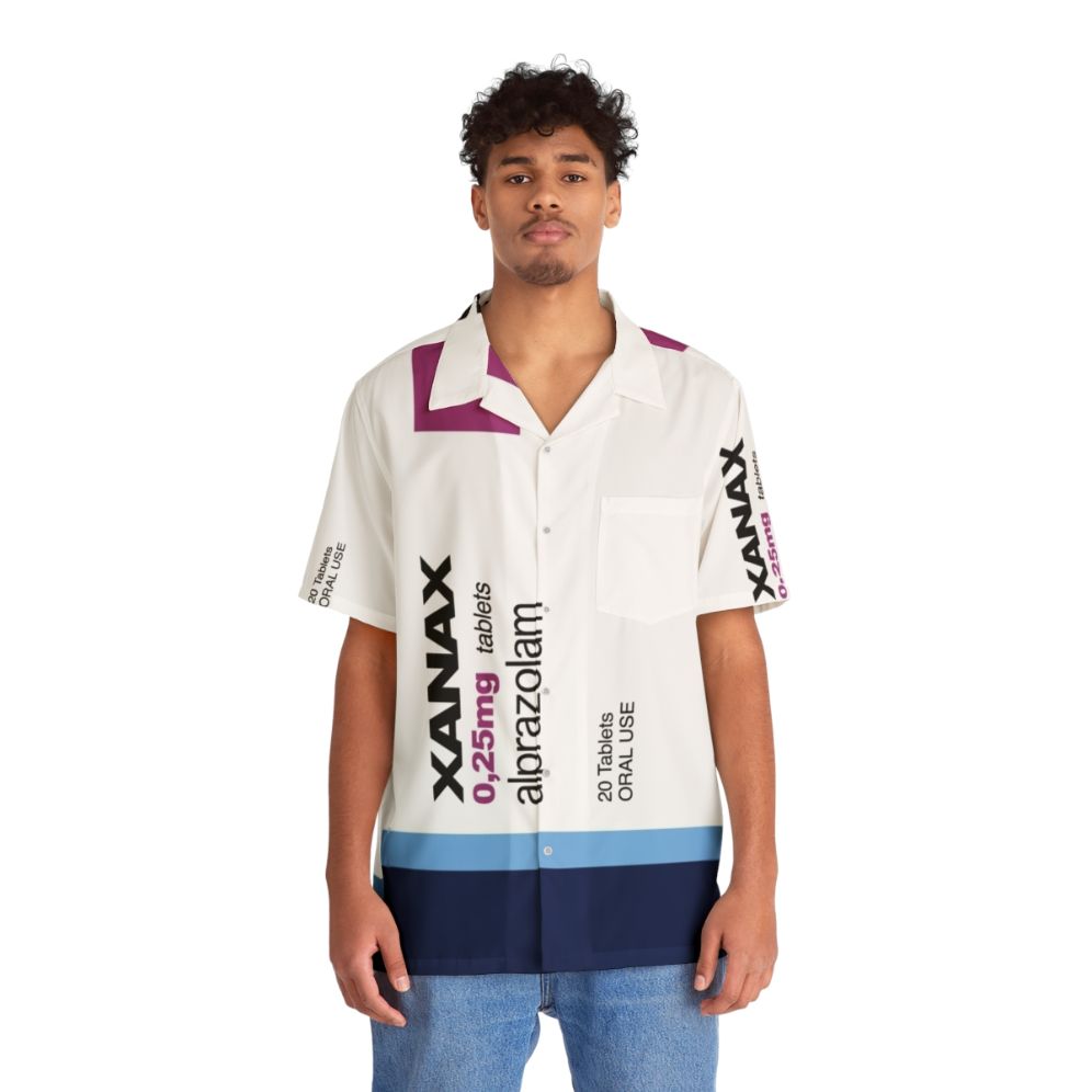 Xanax-themed Hawaiian shirt with vibrant tropical print - People Front